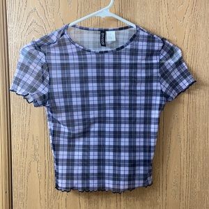 Cropped mesh plaid t-shirt